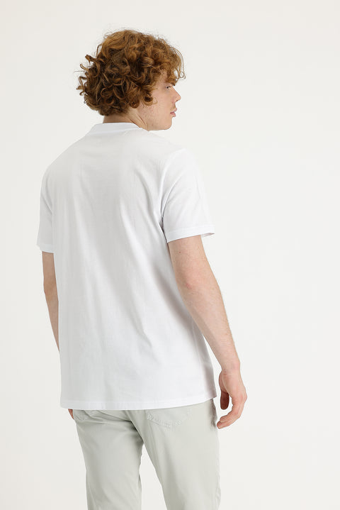 Beyaz Bisiklet Yaka Slim Fit Dar Kesim Baskılı Pamuk Tişört