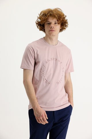  Orta Pembe Bisiklet Yaka Slim Fit Dar Kesim Baskılı Pamuk Tişört