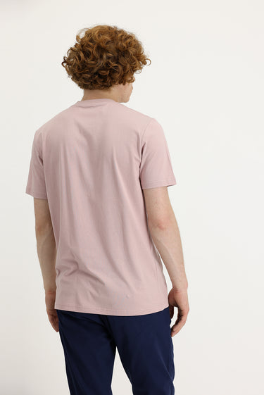 Orta Pembe Bisiklet Yaka Slim Fit Dar Kesim Baskılı Pamuk Tişört