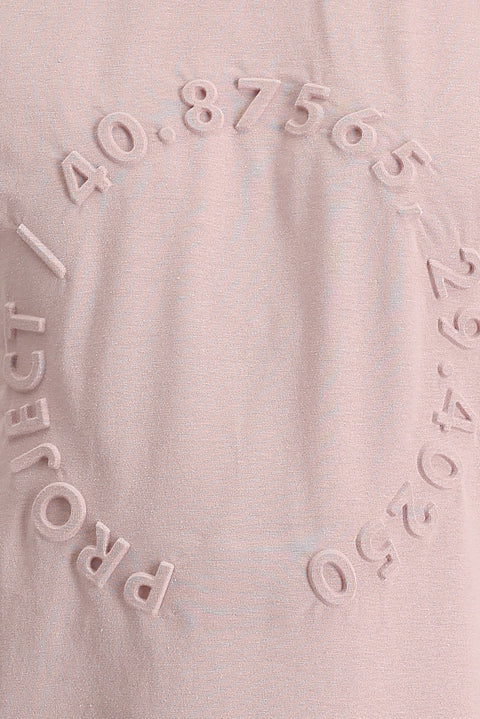 Orta Pembe Bisiklet Yaka Slim Fit Dar Kesim Baskılı Pamuk Tişört