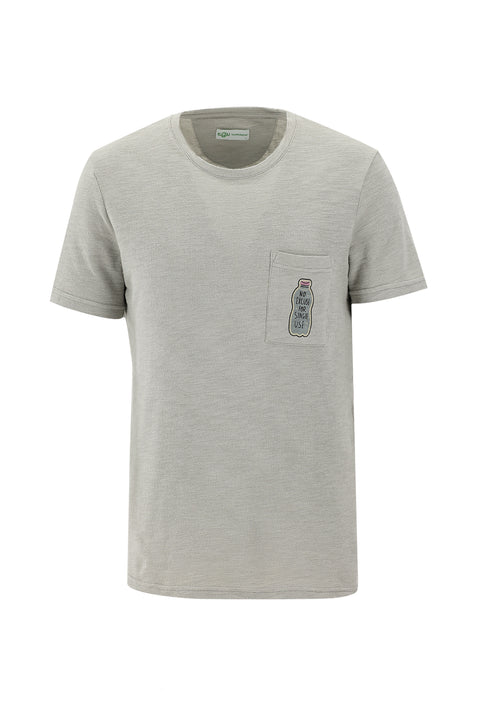 Açık Gri Eco-Line Bisiklet Yaka Slim Fit Dar Kesim Baskılı Pamuk Tişört