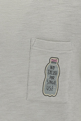  Açık Gri Eco-Line Bisiklet Yaka Slim Fit Dar Kesim Baskılı Pamuk Tişört