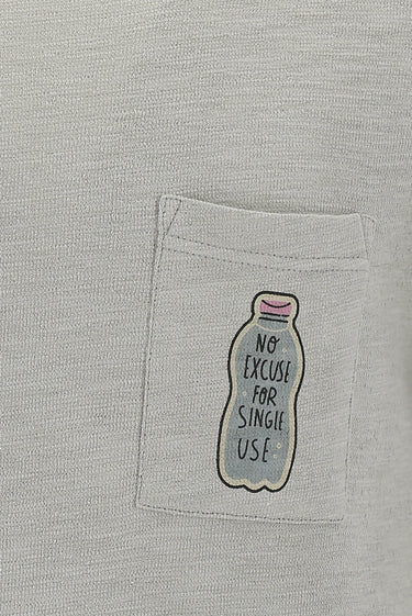 Açık Gri Eco-Line Bisiklet Yaka Slim Fit Dar Kesim Baskılı Pamuk Tişört