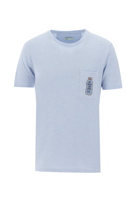 Açık Mavi Eco-Line Bisiklet Yaka Slim Fit Dar Kesim Baskılı Pamuk Tişört