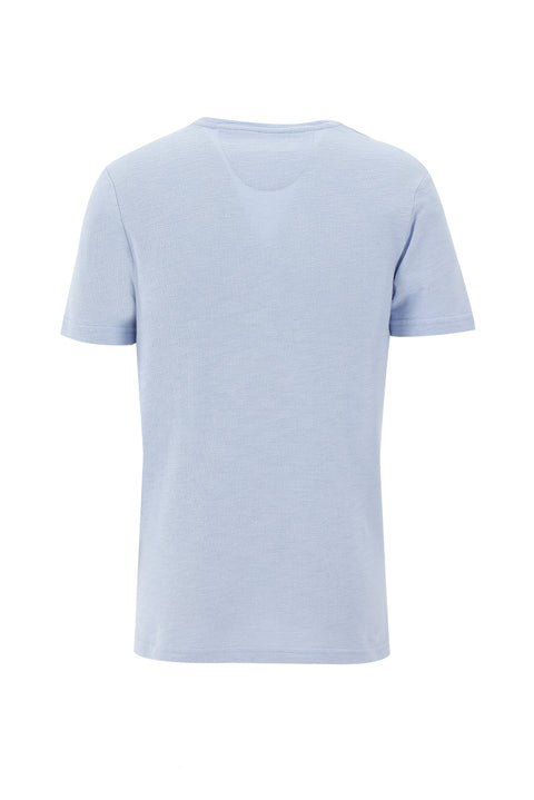 Açık Mavi Eco-Line Bisiklet Yaka Slim Fit Dar Kesim Baskılı Pamuk Tişört