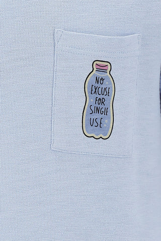  Açık Mavi Eco-Line Bisiklet Yaka Slim Fit Dar Kesim Baskılı Pamuk Tişört