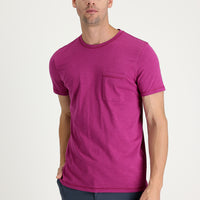 Fuşya Bisiklet Yaka Slim Fit Dar Kesim Baskılı Pamuk Tişört