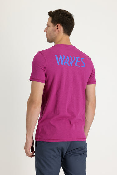  Fuşya Bisiklet Yaka Slim Fit Dar Kesim Baskılı Pamuk Tişört