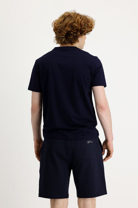 Siyah Lacivert Bisiklet Yaka Slim Fit Dar Kesim Baskılı Tişört