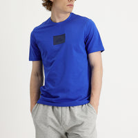 Saks Mavi Bisiklet Yaka Slim Fit Dar Kesim Baskılı Tişört