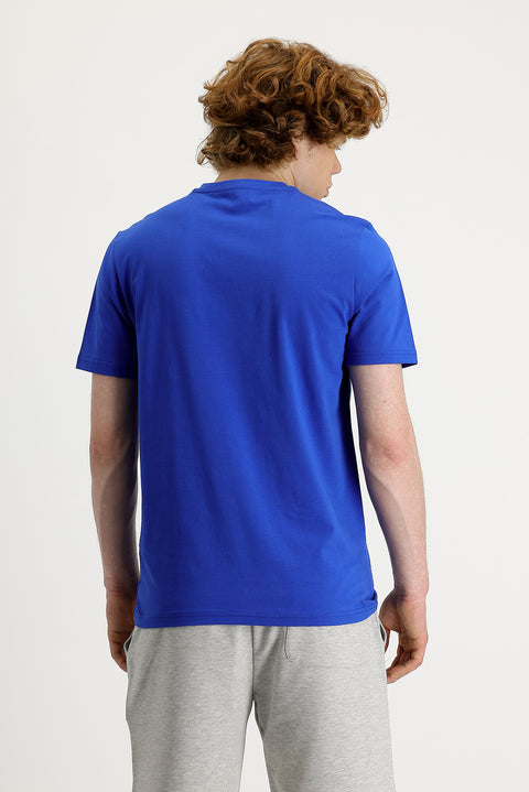 Saks Mavi Bisiklet Yaka Slim Fit Dar Kesim Baskılı Tişört