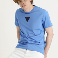 Havacı Mavi Bisiklet Yaka Slim Fit Dar Kesim Baskılı Tişört