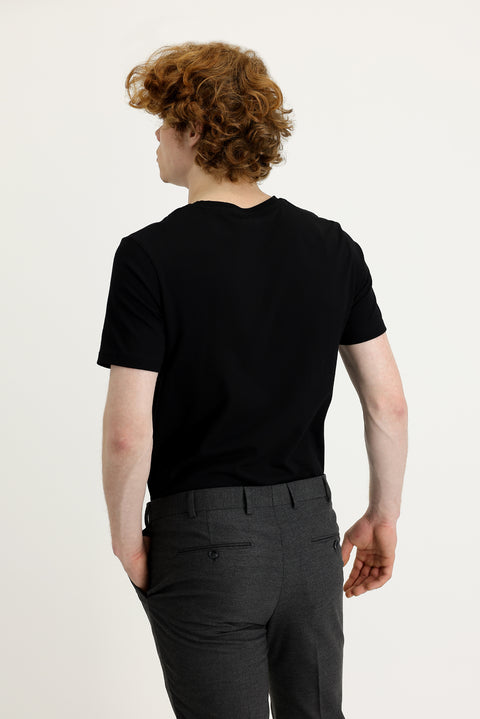 Siyah Bisiklet Yaka Slim Fit Dar Kesim Baskılı Tişört