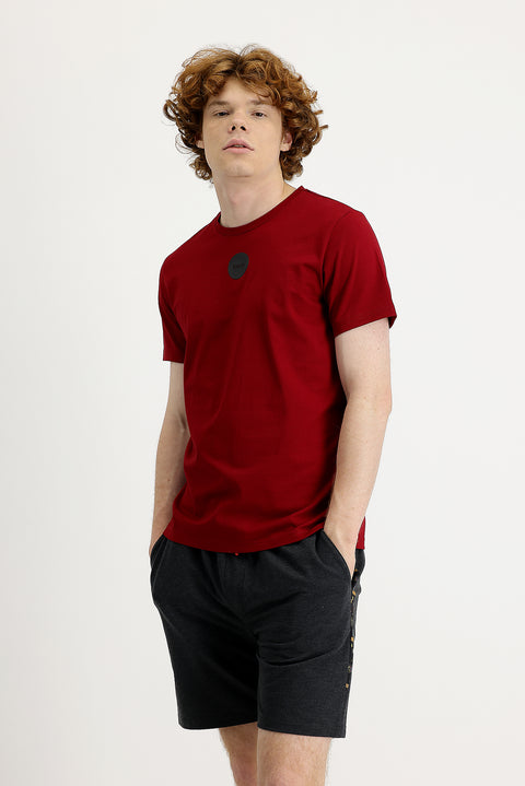 Bayrak Kırmızı Bisiklet Yaka Slim Fit Dar Kesim Baskılı Tişört