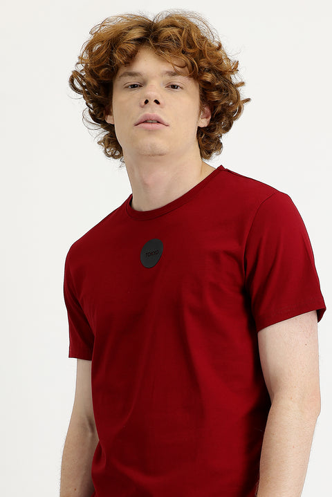 Bayrak Kırmızı Bisiklet Yaka Slim Fit Dar Kesim Baskılı Tişört