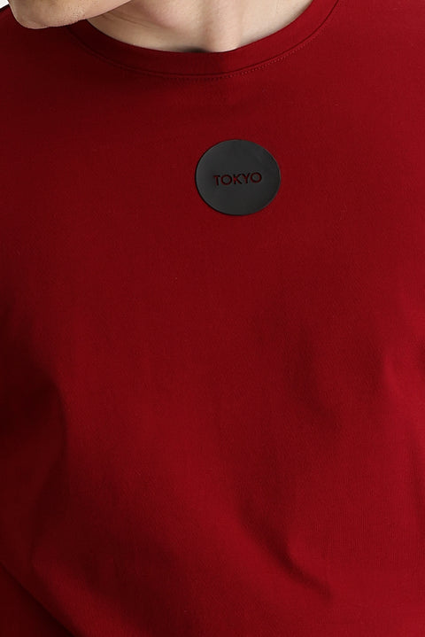 Bayrak Kırmızı Bisiklet Yaka Slim Fit Dar Kesim Baskılı Tişört