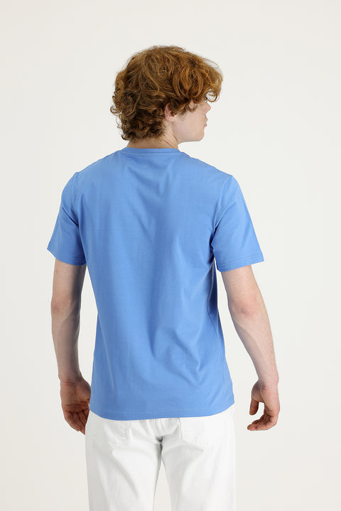 Havacı Mavi Bisiklet Yaka Slim Fit Dar Kesim Baskılı Tişört