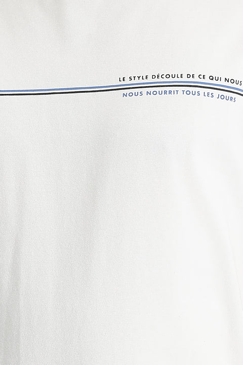 Beyaz Bisiklet Yaka Slim Fit Dar Kesim Baskılı Tişört