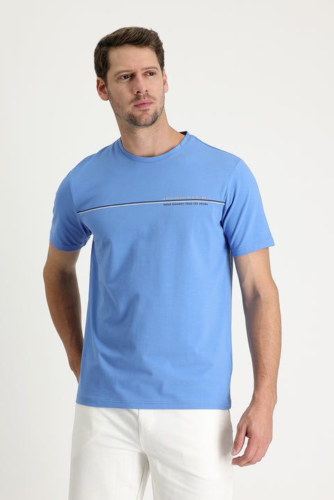 Aviator Blue Crew Neck Slim Fit Printed T-Shirt