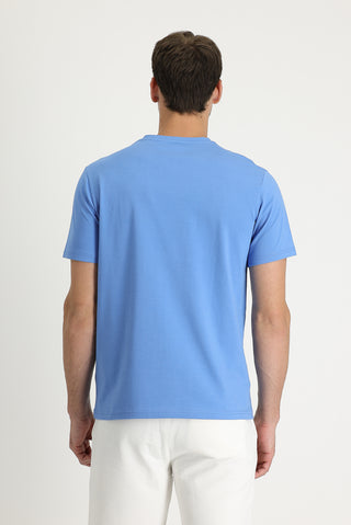  Havacı Mavi Bisiklet Yaka Slim Fit Dar Kesim Baskılı Tişört