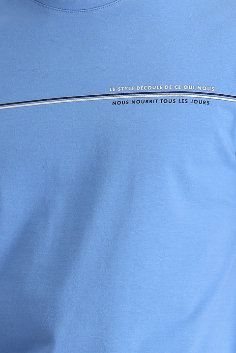 Aviator Blue Crew Neck Slim Fit Printed T-Shirt