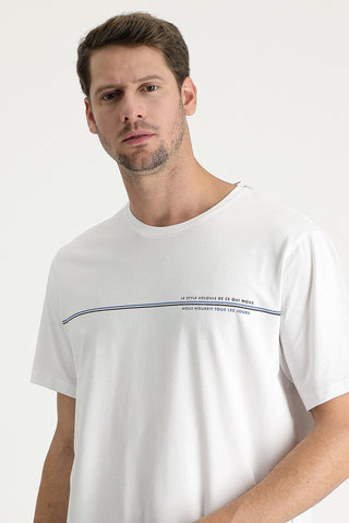  Beyaz Bisiklet Yaka Slim Fit Tişört
