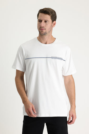  Beyaz Bisiklet Yaka Slim Fit Tişört