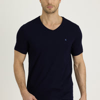 Black and Navy V-Neck Slim Fit Cotton T-Shirt