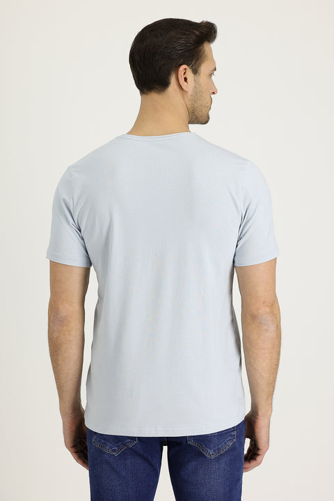 Açık Mavi V Yaka Slim Fit Dar Kesim Pamuklu Tişört