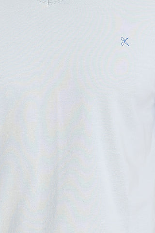  Açık Mavi V Yaka Slim Fit Dar Kesim Pamuklu Tişört