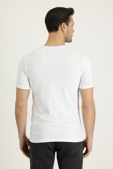  Beyaz V Yaka Slim Fit Dar Kesim Pamuklu Tişört