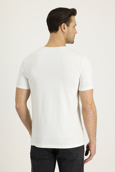 Off-white V-neck slim fit cotton t-shirt.