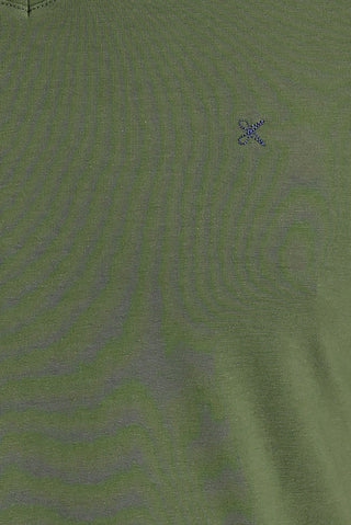  Orta Haki V Yaka Slim Fit Dar Kesim Pamuklu Tişört