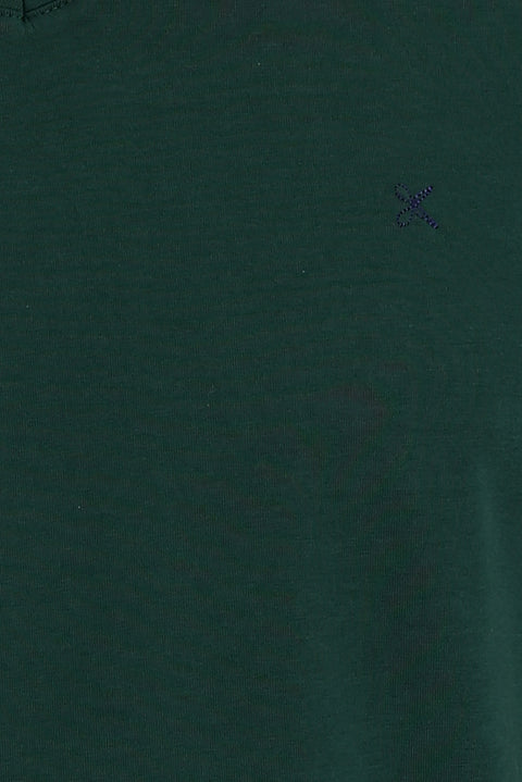 Koyu Yeşil V Yaka Slim Fit Dar Kesim Pamuklu Tişört
