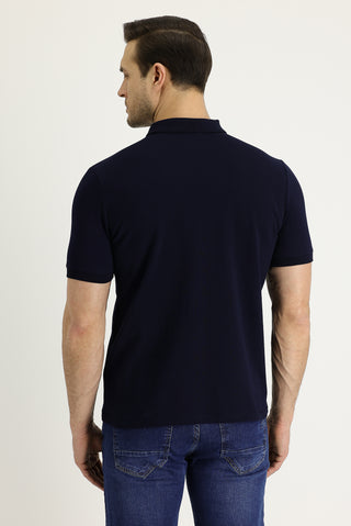  Siyah Lacivert Polo Yaka Regular Fit Nakışlı Pamuk Tişört