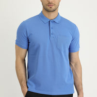 Havacı Mavi Polo Yaka Regular Fit Nakışlı Pamuk Tişört