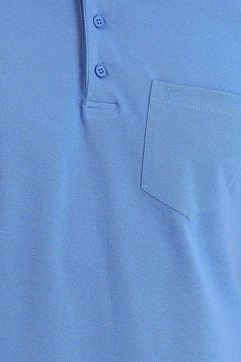 Havacı Mavi Polo Yaka Regular Fit Nakışlı Pamuk Tişört