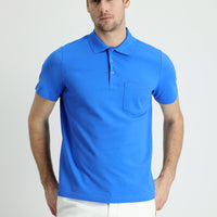 Çivit Mavisi Polo Yaka Regular Fit Nakışlı Pamuk Tişört