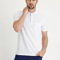 Beyaz Polo Yaka Regular Fit Nakışlı Pamuk Tişört