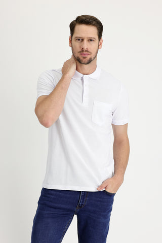  Beyaz Polo Yaka Regular Fit Nakışlı Pamuk Tişört