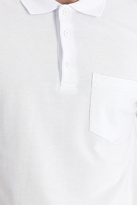 Beyaz Polo Yaka Regular Fit Nakışlı Pamuk Tişört