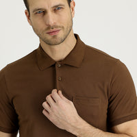 Taba Polo Yaka Regular Fit Nakışlı Pamuk Tişört