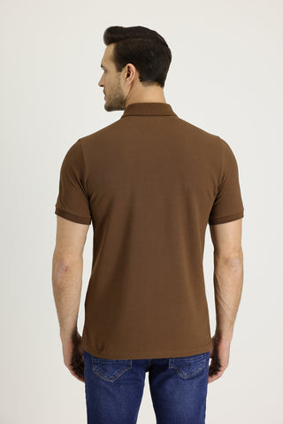 Taba Polo Yaka Regular Fit Nakışlı Pamuk Tişört