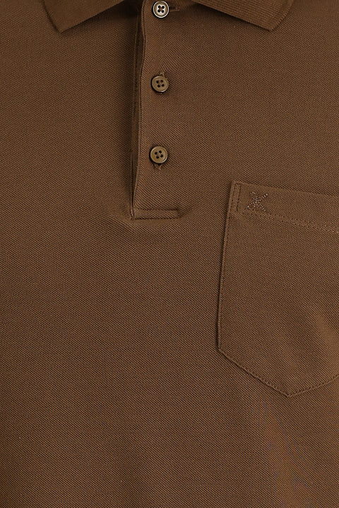 Taba Polo Yaka Regular Fit Nakışlı Pamuk Tişört