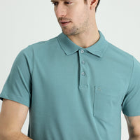 Küf Yeşili Polo Yaka Regular Fit Nakışlı Pamuk Tişört