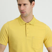 Koyu Sarı Polo Yaka Regular Fit Nakışlı Pamuk Tişört