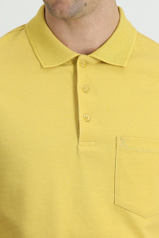  Koyu Sarı Polo Yaka Regular Fit Nakışlı Pamuk Tişört