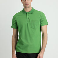 Çimen Yeşili Polo Yaka Regular Fit Nakışlı Pamuk Tişört