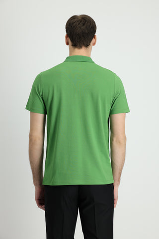  Çimen Yeşili Polo Yaka Regular Fit Nakışlı Pamuk Tişört