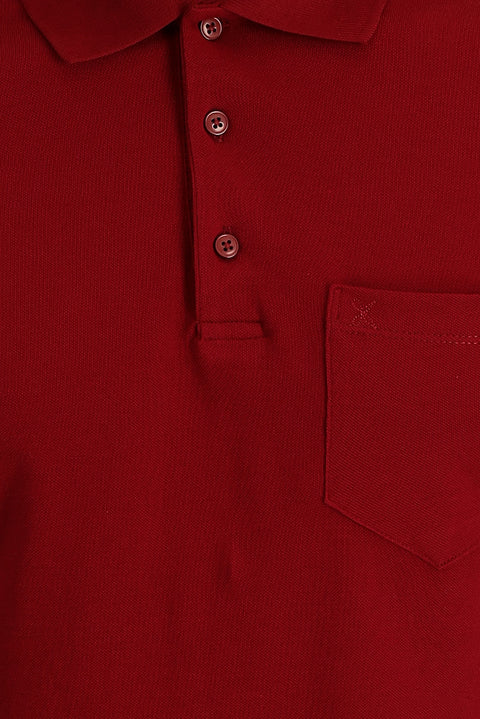 Koyu Kırmızı Polo Yaka Regular Fit Nakışlı Pamuk Tişört